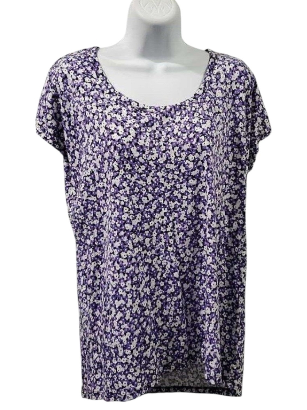 NWT MICHAEL Michael Kors Medium Purple Floral Scoop Neck Cap Sleeve Tee